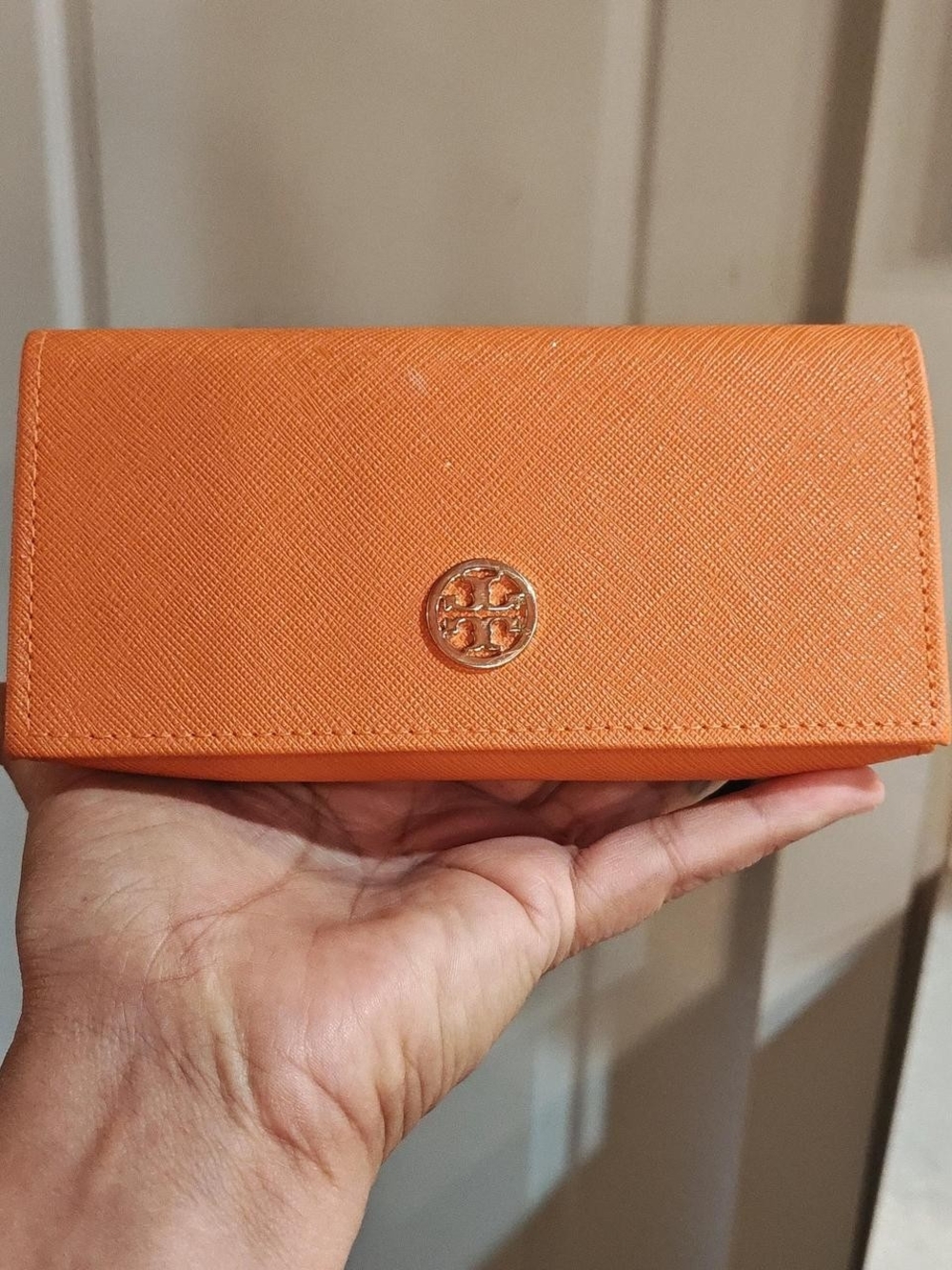 Tory Burch Orange Textured Leather Continental Wallet